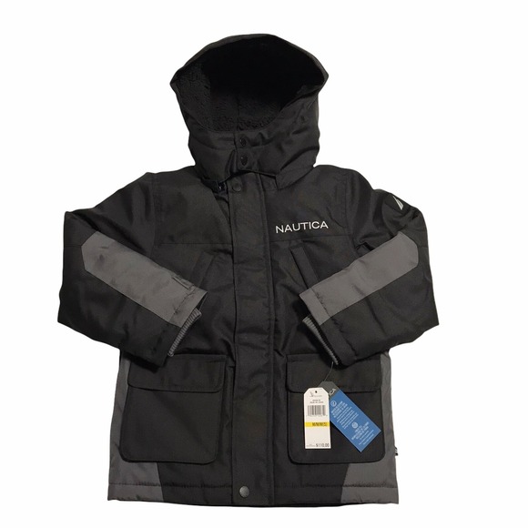 Nautica Little Boys Full Zip Snorkel Jacket Size 5 Black Gray Water Resistant - Picture 2 of 11